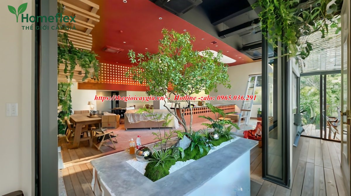 Cây giả decor trang trí văn phòng