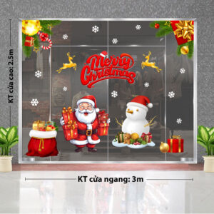 TRANG TRÍ GIÁNG SINH CỬA HÀNG THỜI TRANG ÔNG NOEL ÔM QUÀ VÀ NGƯỜI TUYẾT TRẮNG