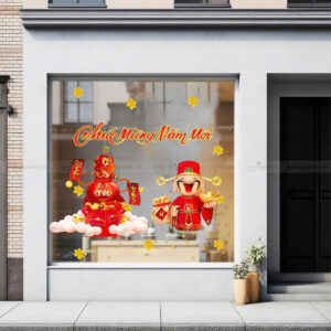 DECAL TRANG TRÍ TẾT CHÚC MỪNG NĂM MỚI THẦN TÀI TRAO LỘC