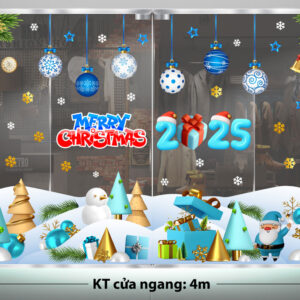 DECAL TRANG TRÍ GIÁNG SINH 2025 MERRY CHRISMAST VÀ NGỌN NÚI TUYẾT XANH