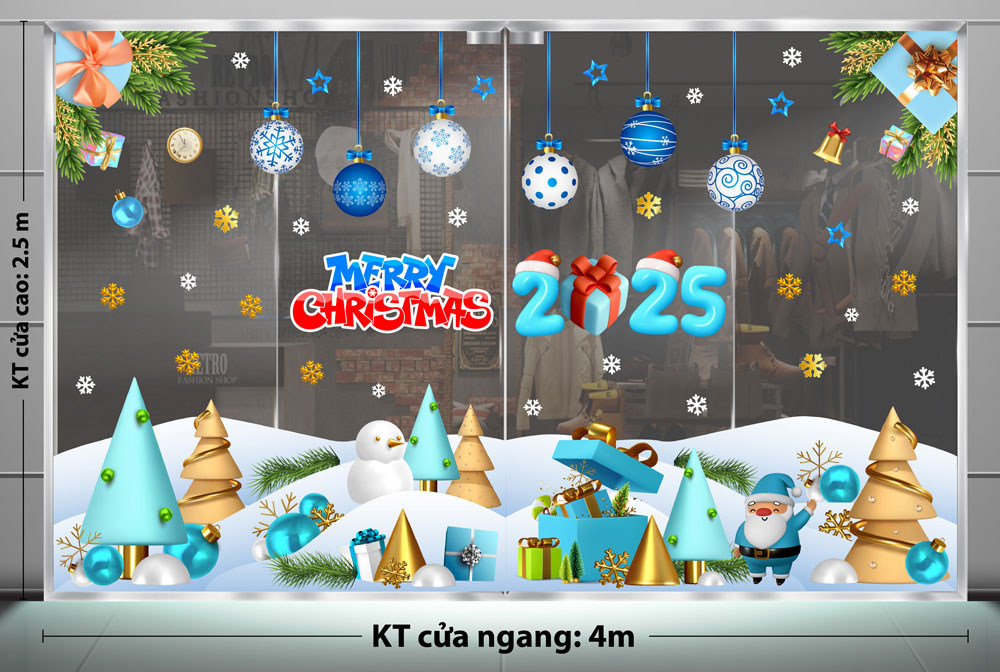 DECAL TRANG TRÍ GIÁNG SINH 2025 MERRY CHRISMAST VÀ NGỌN NÚI TUYẾT XANH