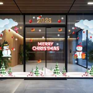 DECAL TRANG TRÍ GIÁNG SINH ĐÔI NGƯỜI TUYẾT VÀ CÁNH ĐỒNG TUYẾT TRẮNG