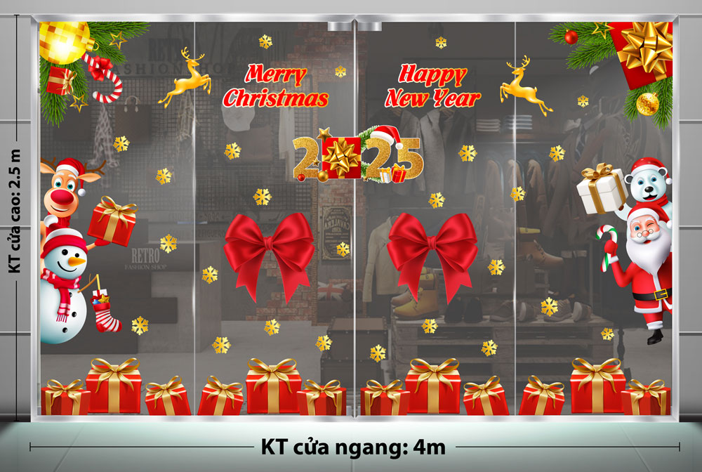 DECAL TRANG TRÍ GIÁNG SINH 2025 SẮC ĐỎ MÙA NOEL