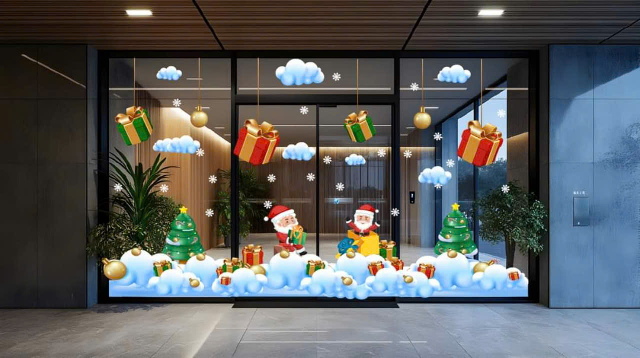 TRANG TRÍ NOEL CHO SẢNH CÔNG TY ÔNG GIÀ NOEL VUI TRÊN CÁNH ĐỒNG TUYẾT