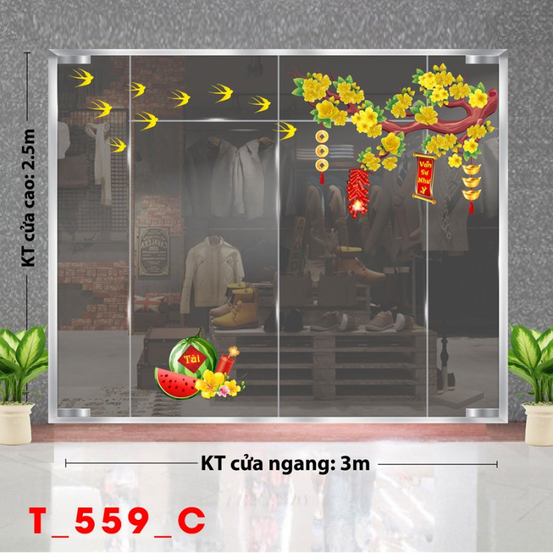 DECAL DÁN KÍNH TRANG TRÍ TẾT CÀNH MAI VÀNG KHOE SẮC THẮM 2