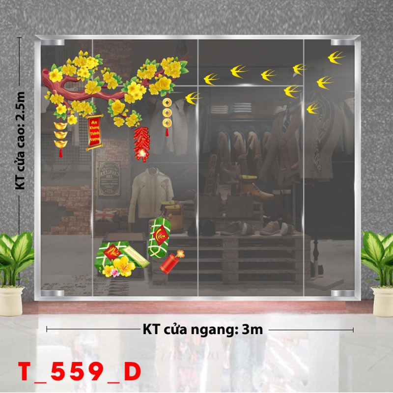 DECAL DÁN KÍNH TRANG TRÍ TẾT CÀNH MAI VÀNG KHOE SẮC THẮM