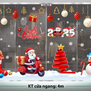 TRANG TRÍ GIÁNG SINH CHO CỬA HÀNG ĐIỆN THOẠI ÔNG GIÀ NOEL CHẠY XE VÀ CÂY THÔNG ĐỎ