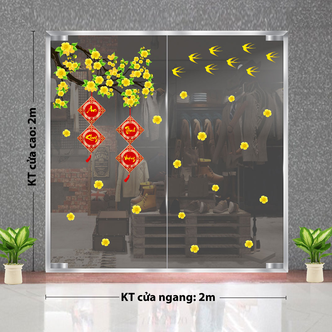 DECAL DÁN KÍNH TRANG TRÍ TẾT MAI VÀNG AN KHANH THỊNH VƯỢNG