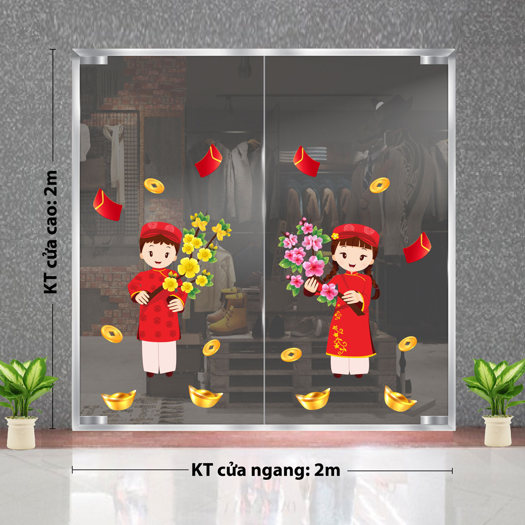 TRANG TRÍ TẾT HAI BÉ VÀ MAI ĐÀO MỪNG XUÂN