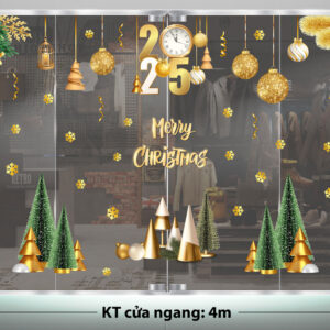 DECAL TRANG TRÍ GIÁNG SINH 2025 SẮC XANH VÀNG CHO MERRY CHRISMAST
