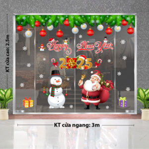 DECAL TRANG TRÍ GIÁNG SINH ÔNG GIÀ NOEL VÀ NGƯỜI TUYẾT DƯỚI HÀNG THÔNG XANH