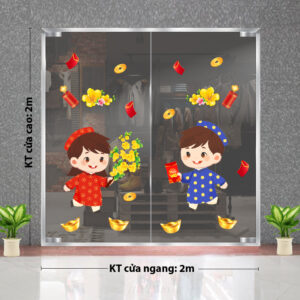 DECAL DÁN KÍNH TRANG TRÍ TẾT BÉ TRAI BÉ GÁI MẶC ÁO DÀI VUI XUÂN