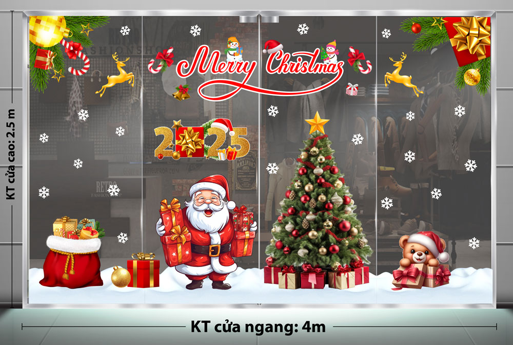 TRANG TRÍ GIÁNG SINH 2025 ÔNG GIÀ NOEL BÊN CÂY THÔNG XANH TRÊN CÁNH ĐỒNG TUYẾT