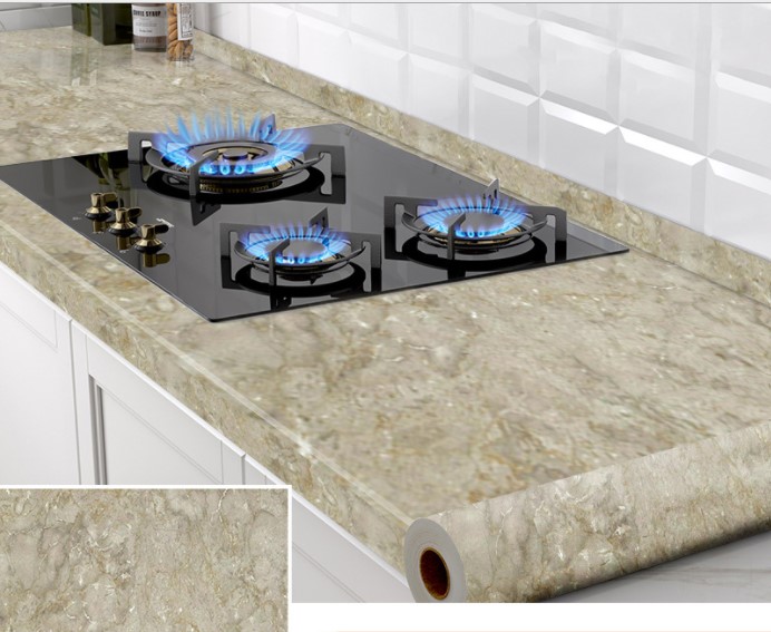 DECAL DÁN BẾP CÁCH NHIỆT ĐÁ MARBLE NÂU VÀNG
