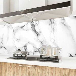 Decal dán bếp tráng nhôm đá Marble trắng vân đen
