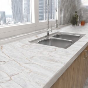 DECAL DÁN BẾP CÁCH NHIỆT ĐÁ HOA CƯƠNG TRẮNG VÂN CAM
