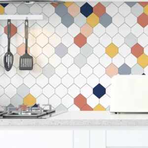DECAL DÁN BẾP CÁCH NHIỆT MẢNH GHÉP LỤC GIÁC ĐỦ MÀU