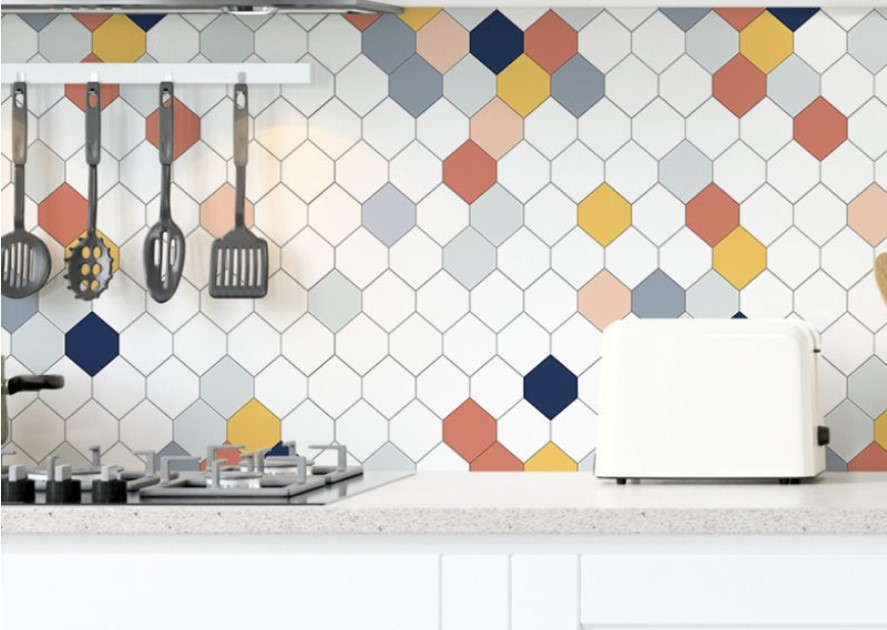 DECAL DÁN BẾP CÁCH NHIỆT MẢNH GHÉP LỤC GIÁC ĐỦ MÀU