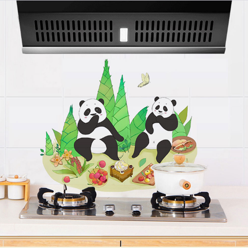 Decal dán bếp đôi bạn gấu trúc
