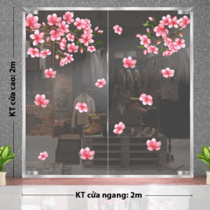 DECAL TRANG TRÍ TẾT CÀNH ĐÀO HỒNG KHOE SẮC XUÂN