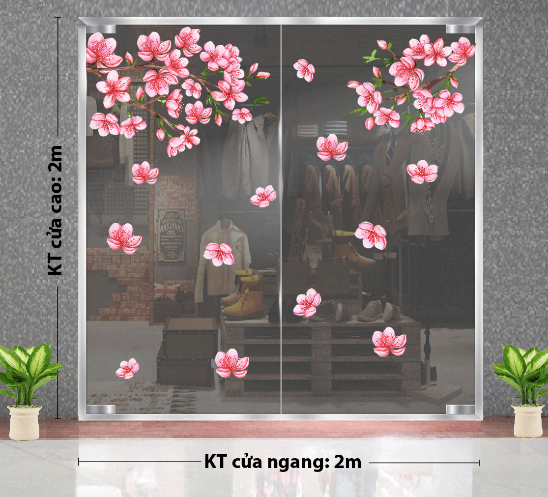 DECAL TRANG TRÍ TẾT CÀNH ĐÀO HỒNG KHOE SẮC XUÂN