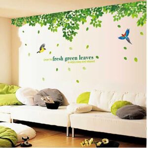 Decal giàn cây xanh lá và đôi chim