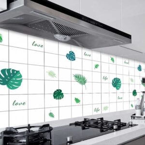 DECAL DÁN BẾP TRÁNG NHÔM LÁ XANH KẺ SỌC