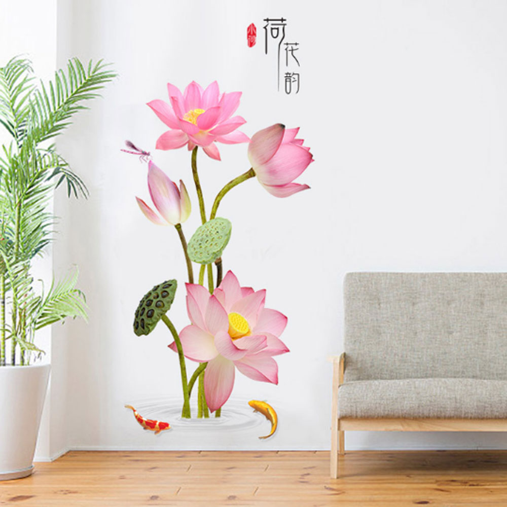 Hoa sen hồng và Cá chép