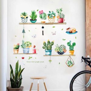 Decal dán tường chậu cây xương rồng và sen đá