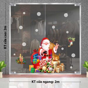 DECAL TRANG TRÍ GIÁNG SINH ÔNG GIÀ NOEL ÔM TUẦN LỘC VÀ QUÀ TẶNG