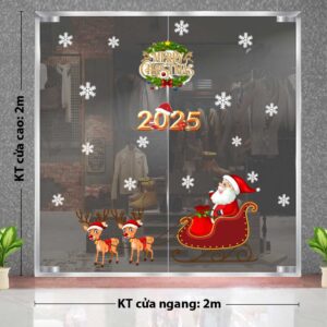 DECAL TRANG TRÍ GIÁNG SINH HAI CON TUẦN LỘC KÉO XE
