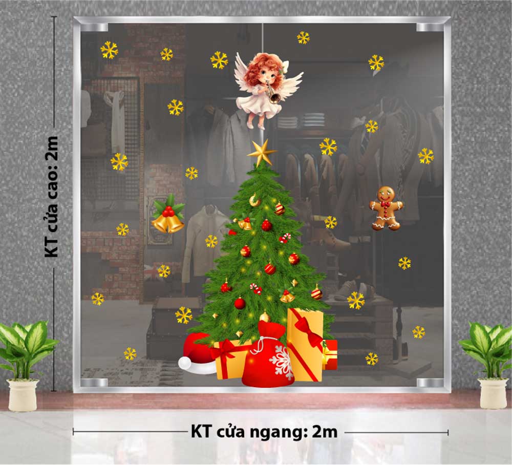 DECAL TRANG TRÍ GIÁNG SINH CÂY THÔNG XANH VÀ THIÊN THẦN NHỎ