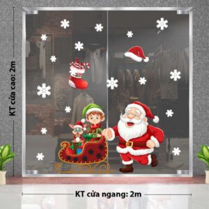 DECAL TRANG TRÍ GIÁNG SINH ÔNG GIÀ NOEL ĐẨY XE KÉO