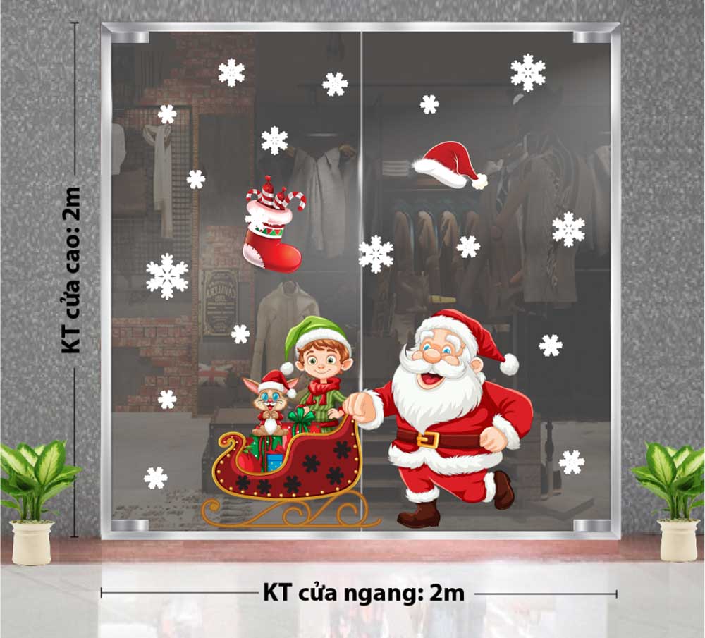 DECAL TRANG TRÍ GIÁNG SINH ÔNG GIÀ NOEL ĐẨY XE KÉO