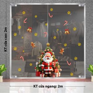 DECAL TRANG TRÍ GIÁNG SINH ÔNG GIÀ NOEL BÊN CÂY THÔNG XANH