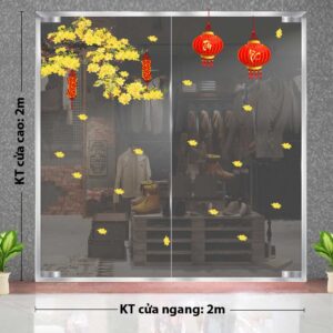 DECAL TRANG TRÍ TẾT CÀNH MAI VÀNG VÀ LỒNG ĐÈN ĐỎ