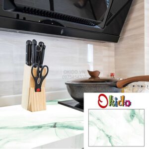 DECAL DÁN BẾP TRẮNG NHÔM ĐÁ MARBLE TRẮNG VÂN XANH