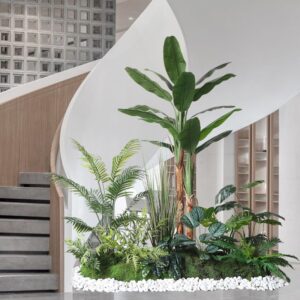 Mẫu tiểu cảnh cây giả trang trí chân cầu thang
